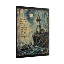 Load image into Gallery viewer, Lighthouse &amp; Sea Turtle Inspirational Rolled Poster – “The waves are not here to stop you…”
