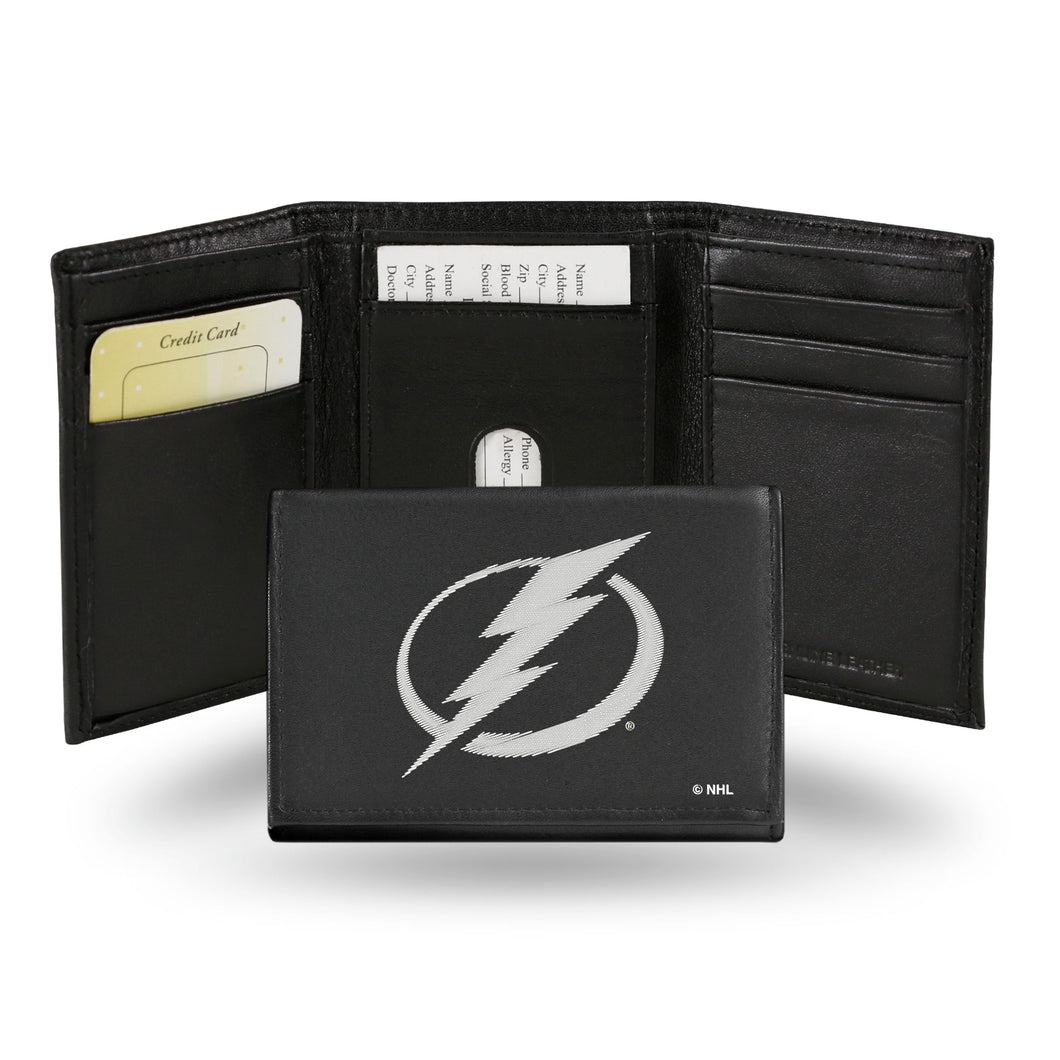 TAMPA BAY LIGHTNING BLACK EMBROIDERED GENUINE LEATHER TRI-FOLD WALLET