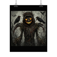 Load image into Gallery viewer, Halloween Scarecrow Poster — Jack-O’-Lantern Scarecrow with Crows Rolled Art Print
