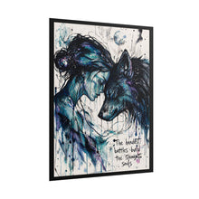 Load image into Gallery viewer, Wolf &amp; Woman Art Poster — "The Hardest Battles Build the Strongest Souls"
