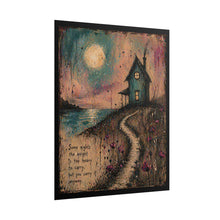 Load image into Gallery viewer, Rolled Poster — Moonlit Cottage Art Print with Inspiring Quote
