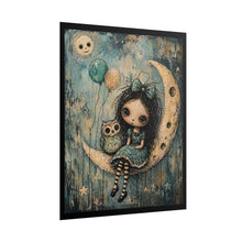 Load image into Gallery viewer, Whimsical Moon Girl Poster — Cute Owl Night Wall Art
