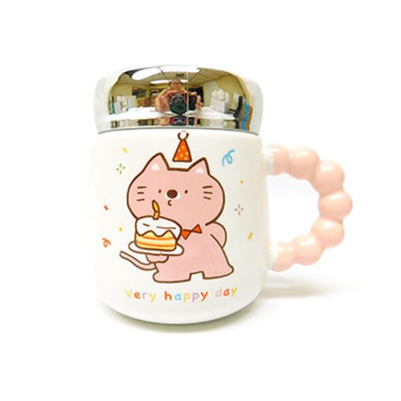 CERAMIC CAT CUP W/SCREW OFF LID