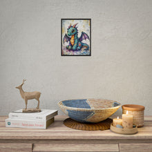 Load image into Gallery viewer, Whimsical Patchwork Baby Dragon Art Print – Cute Big-Eyed Fantasy Animal Poster
