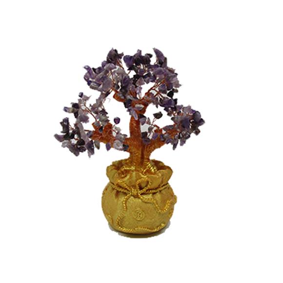 AMETHYST TREE W/GOLD MONEY BAG BASE