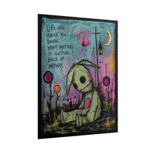 Load image into Gallery viewer, Rolled Poster — Cute Goth Bunny Art Print with Quote “Life Will Knock You Down…”
