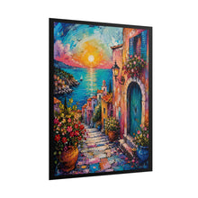 Load image into Gallery viewer, Vibrant Mediterranean Village Sunset Poster - Scenic Coastal Wall Decor
