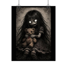 Load image into Gallery viewer, Horror Poster - Creepy Girl with Teddy Bear Artwork
