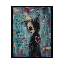 Load image into Gallery viewer, Rolled Poster — Gothic Cat Art Print with Quote “The Deepest Cuts Don’t Bleed”
