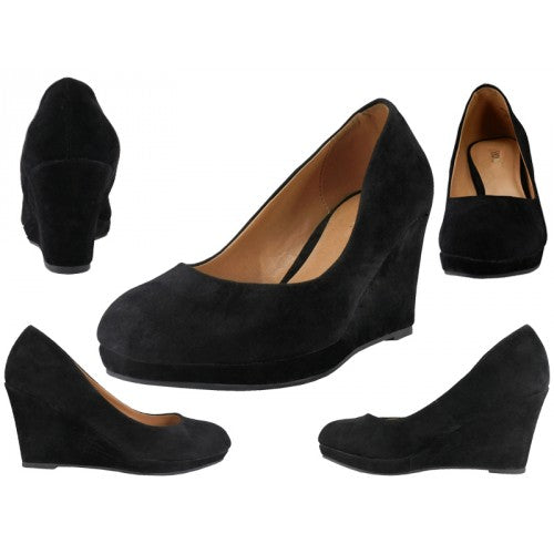 Wholesale Women's Micro Suede 3½ Inches Wedge Shoes (*Black Color)