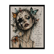 Load image into Gallery viewer, Rolled Poster — Surreal Woman with Butterflies &amp; Quote “Love Is the Most Beautiful Pain”
