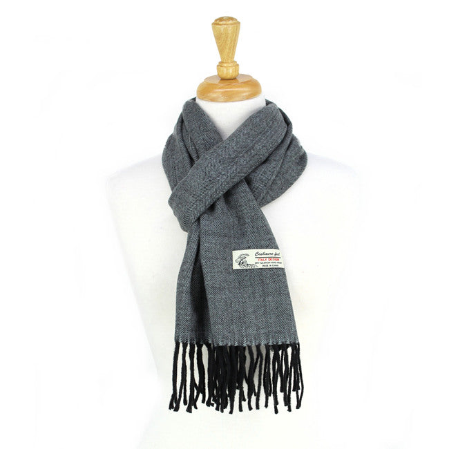 Herringbone Cashmere Feel Scarf 12-pack Mid Grey