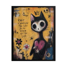Load image into Gallery viewer, Gothic Black Cat Crown Art Print – "Keep Choosing the Life You're Afraid Not to Live" Quote Wall Decor
