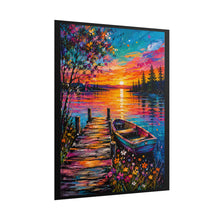 Load image into Gallery viewer, Vibrant Lake Sunset Poster - Colorful Wooden Dock Landscape Wall Decor
