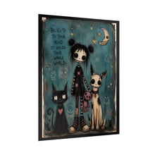 Load image into Gallery viewer, Gothic Cute 'Be Kind to Your Mind' Rolled Art Poster — Whimsical Girl with Cats
