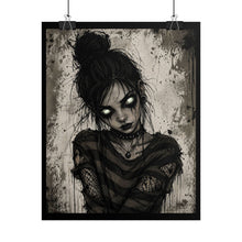 Load image into Gallery viewer, Rolled Poster — Gothic Girl Art Print with Glowing Eyes, Dark Emo Wall Decor
