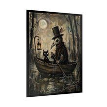 Load image into Gallery viewer, Plague Doctor &amp; Black Cat Art Poster — Gothic Halloween Rolled Print
