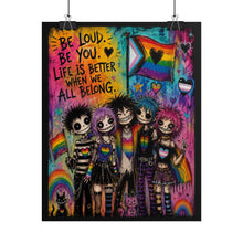 Load image into Gallery viewer, Progress Pride Emo Art Print, Textured Gothic Multi-Flag Poster, Whimsical Dark Fantasy Room Decor
