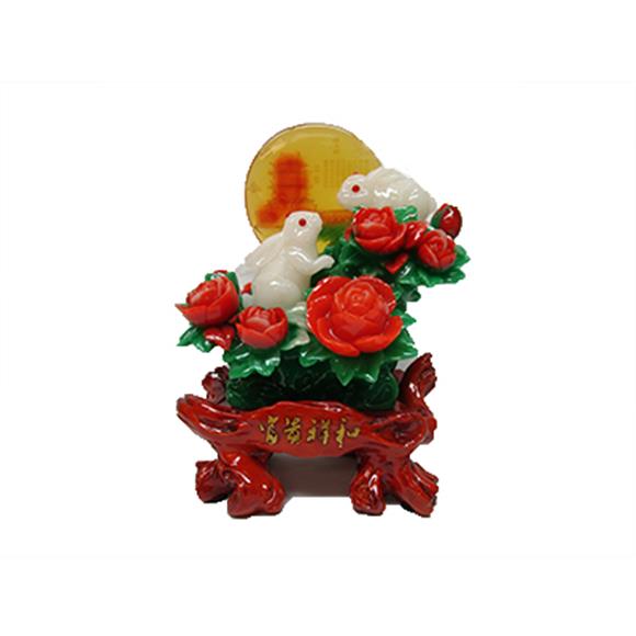 2 WHITE RABBITS W/LOTUS FLOWERS