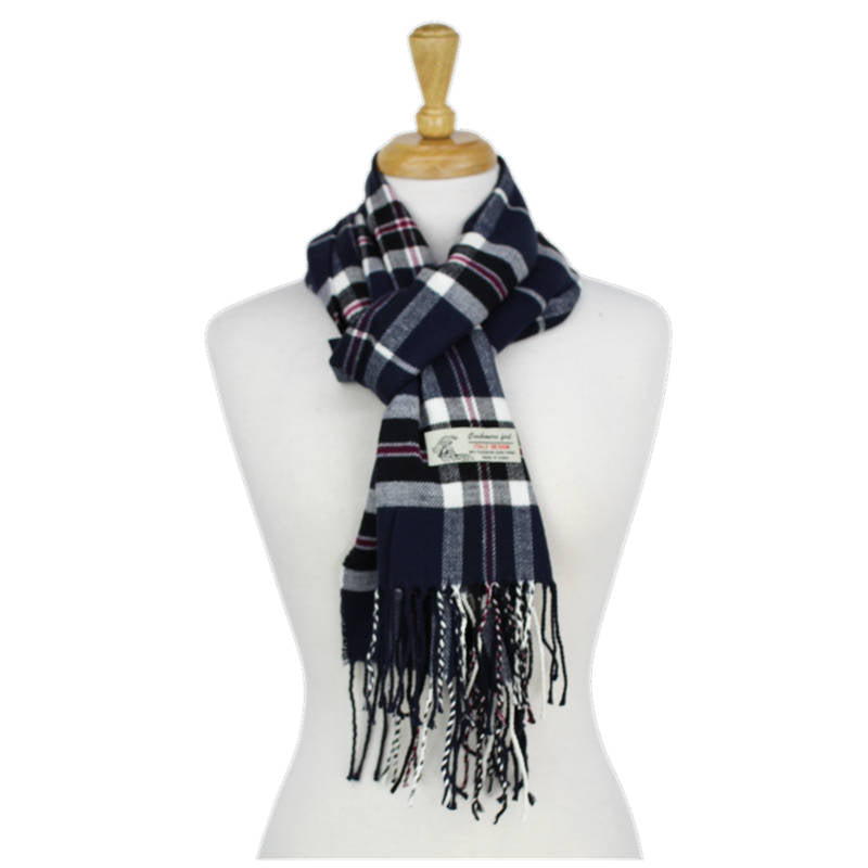 Plaid Cashmere Feel Scarf 12-pack Navy