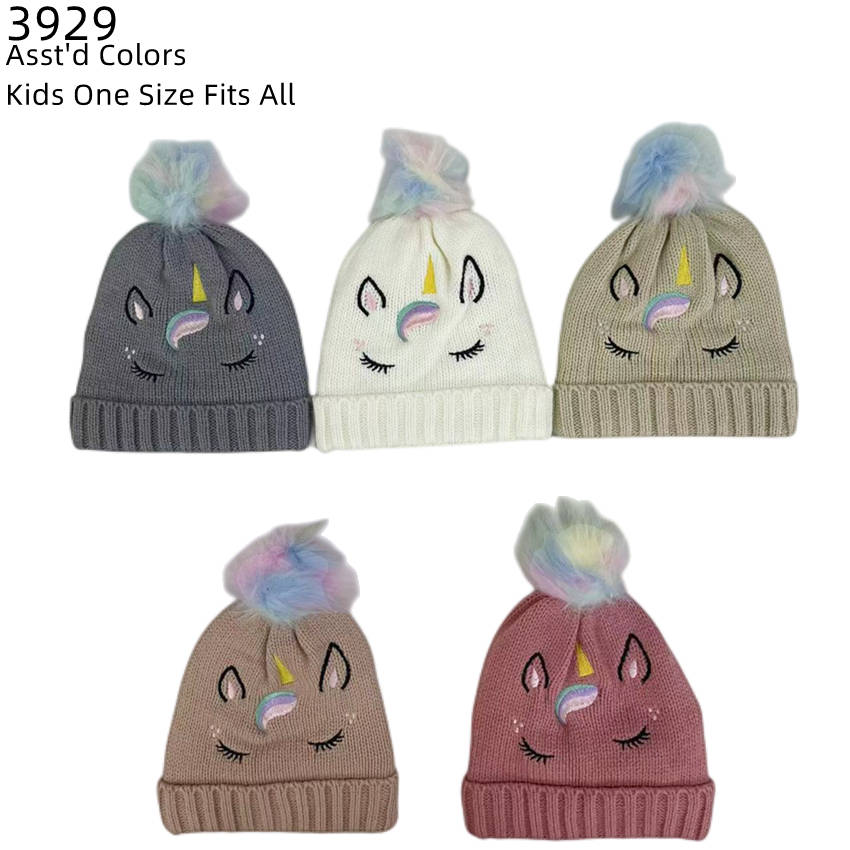 12-pack Wholesale Kid's Cute Hat Pompom Winter Knit Hat #3929