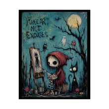 Load image into Gallery viewer, Make Art Not Excuse Poster — Cute Gothic Skeleton Artist Rolled Art Print
