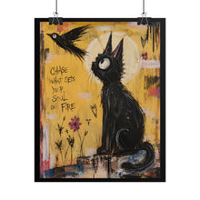Load image into Gallery viewer, "Chase What Sets Your Soul On Fire" Black Cat Wall Art | Inspirational Painting Print
