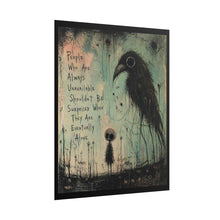 Load image into Gallery viewer, Rolled Poster — Dark Gothic Crow Art Print with Quote: “People Who Are Always Unavailable…”
