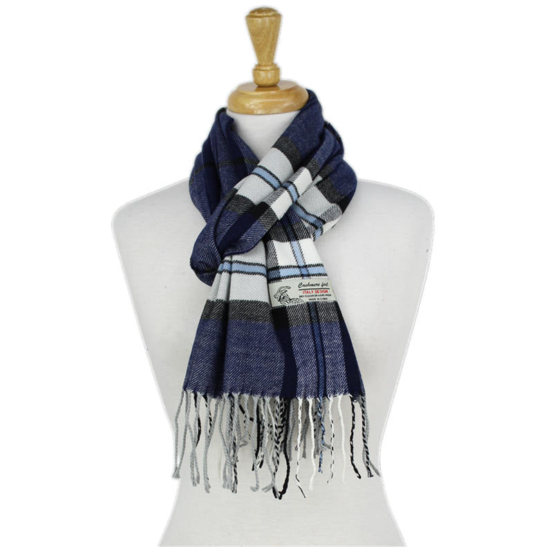Plaid Cashmere Feel Scarf 12-pack Navy