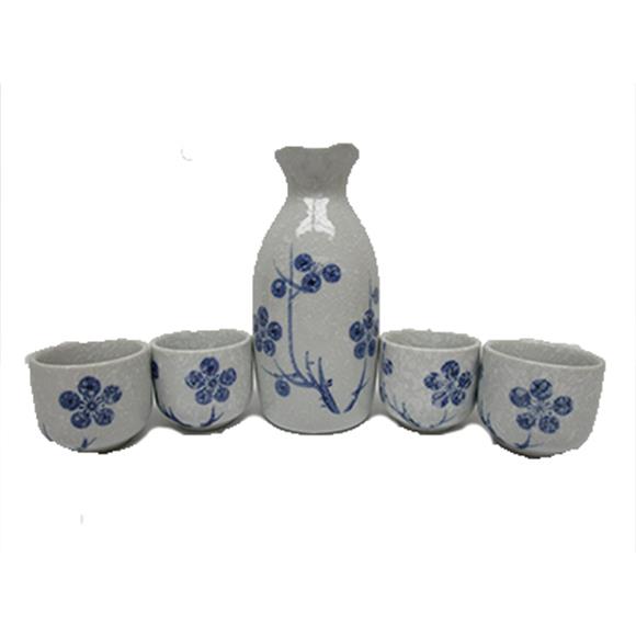 5PC BLUE FLOWER SAKE SET