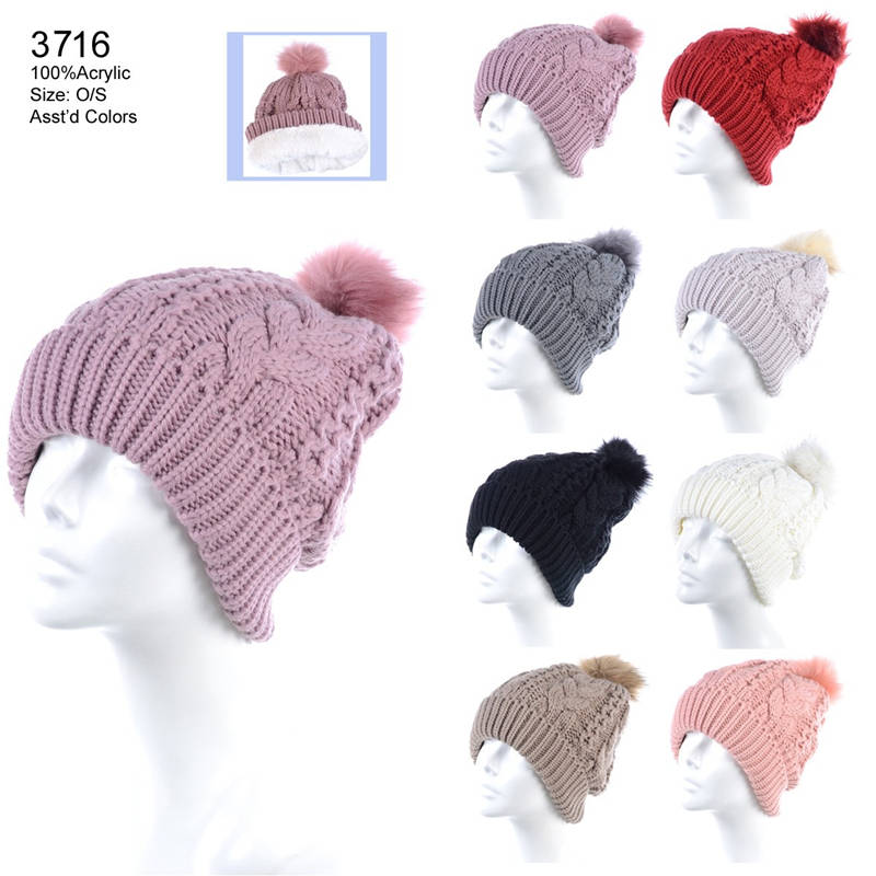 12-pack Wholesale Beanie Hat Winter Pompom Knit Hat