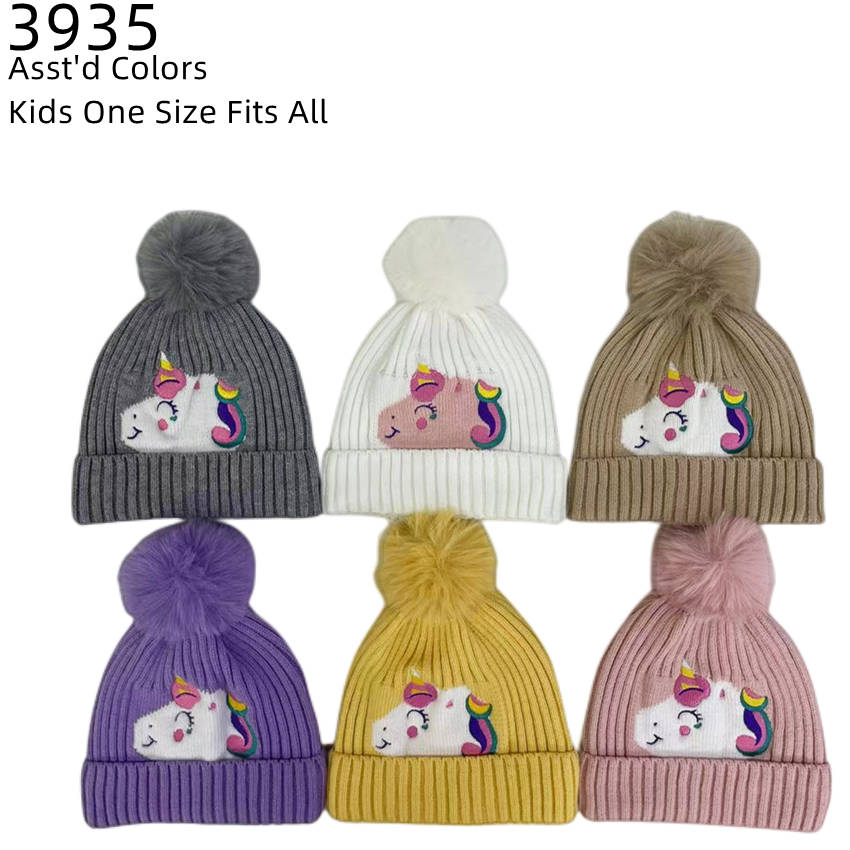 12-pack Wholesale Kid's Cute Hat Pompom Winter Knit Hat