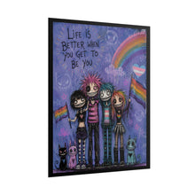 Load image into Gallery viewer, "Life Is Better" Pride Art | Whimsical Rainbow &amp; Trans Heart Poster
