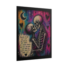 Load image into Gallery viewer, Rolled Poster — Rainbow Skull Couple with 'Falling in Love' Quote
