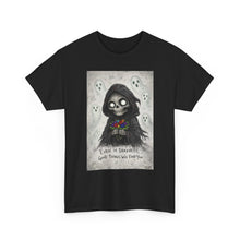 Load image into Gallery viewer, Skull Reaper Tee — “Even in Darkness… Good Things Will Find You” Gothic Halloween T-Shirt
