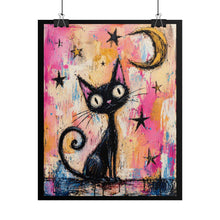 Load image into Gallery viewer, Rolled Poster — Whimsical Black Cat Moon Art Print

