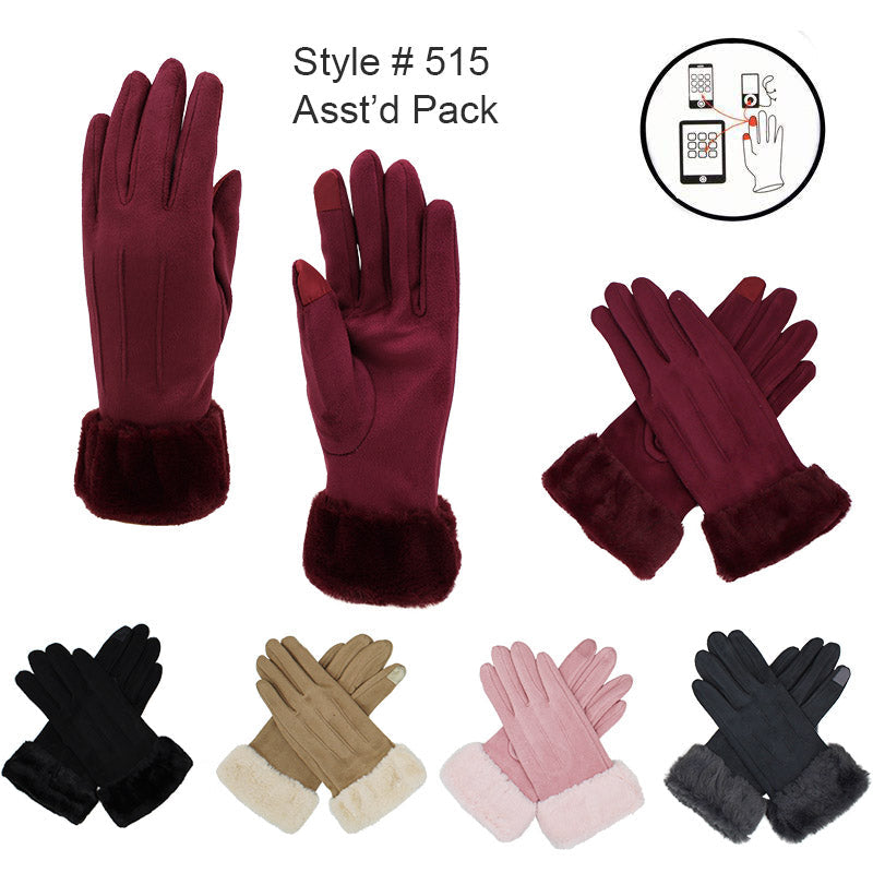 12-pack Wholesale Women's Suede Texting Gloves Touch Screen