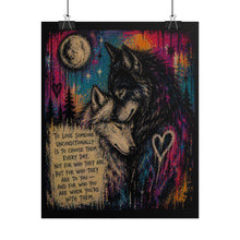 Load image into Gallery viewer, Loyal Hearts Under the Moon Rolled Poster — Emotional Wolf Art Print
