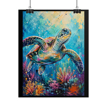 Load image into Gallery viewer, Vibrant Sea Turtle Coral Reef Poster - Abstract Ocean Coastal Wall Decor
