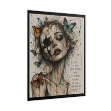 Load image into Gallery viewer, Rolled Poster — Surreal Woman with Butterflies &amp; Quote “Love Is the Most Beautiful Pain”
