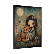 Load image into Gallery viewer, Rolled Poster — Whimsical Girl with Fox Moonlit Art Print

