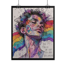 Load image into Gallery viewer, "Who You Are Becoming" Pride Art | Fine Line Sketch Rainbow Waves Poster
