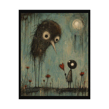 Load image into Gallery viewer, Rolled Poster — Whimsical Night Bird &amp; Heart Artwork Print
