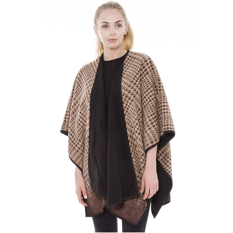 Fleece Poncho Wrap Ruana - Tan