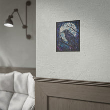 Load image into Gallery viewer, Mystical Giant Full Moon Raven Art Print – Intricate Stitched Night Crow on Branch Wall Decor
