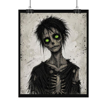 Load image into Gallery viewer, Rolled Poster — Creepy Skeleton with Glowing Green Eyes Art Print
