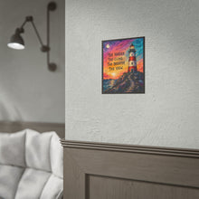 Load image into Gallery viewer, "The Harder the Climb" Lighthouse Art Print - Inspirational Coastal Landscape Wall Decor
