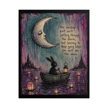 Load image into Gallery viewer, Rolled Poster — Moonlit Bunny Boat Art Print with Inspirational Quote

