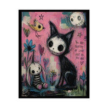 Load image into Gallery viewer, Rolled Poster — Gothic Cute Cat &amp; Bunny Art Print ("You Are Worthy of Love")
