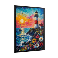 Load image into Gallery viewer, Vibrant Ocean Lighthouse Sunset Poster - Colorful Coastal Wall Decor
